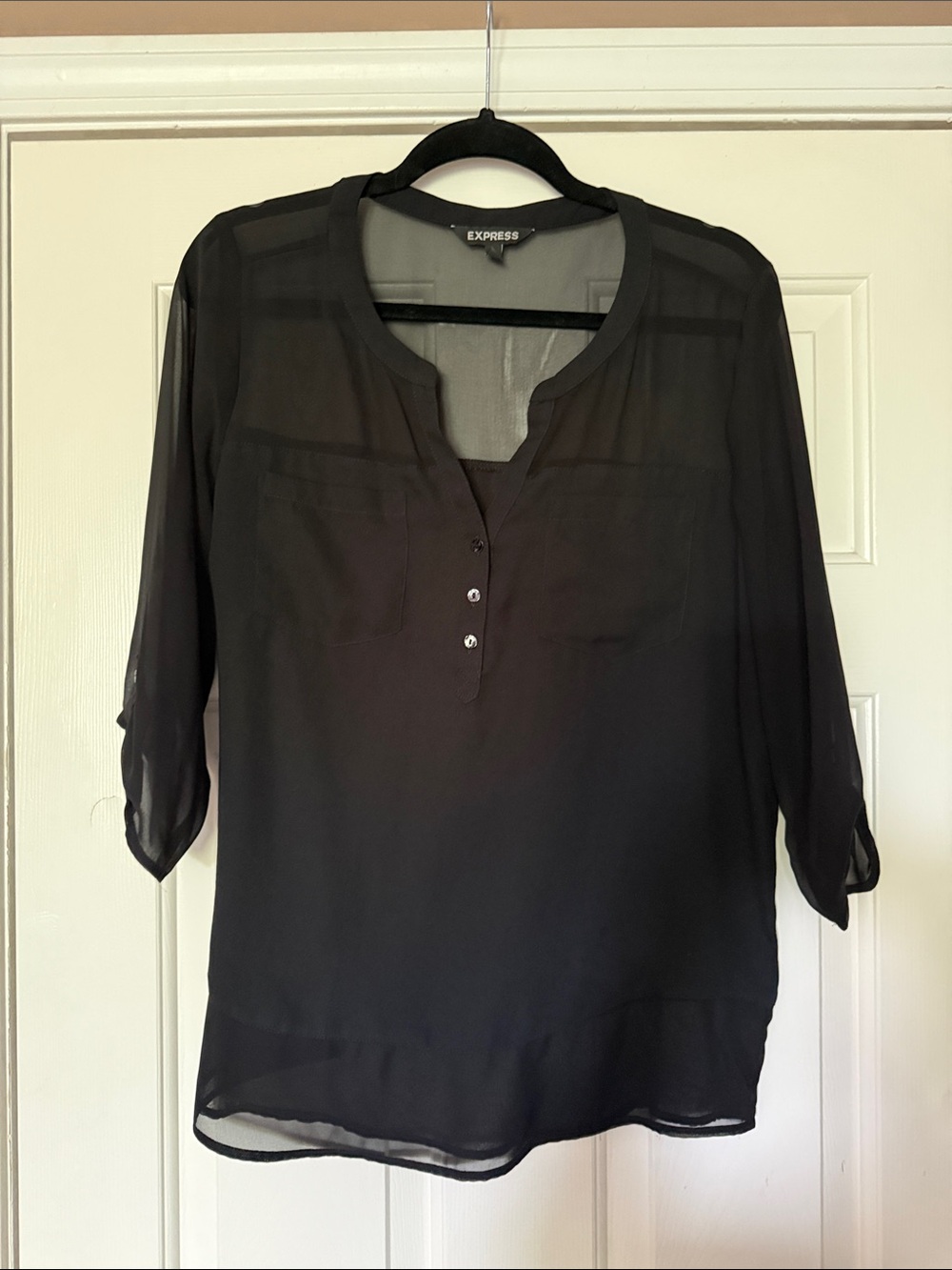 Express Black Sheer Henley Blouse